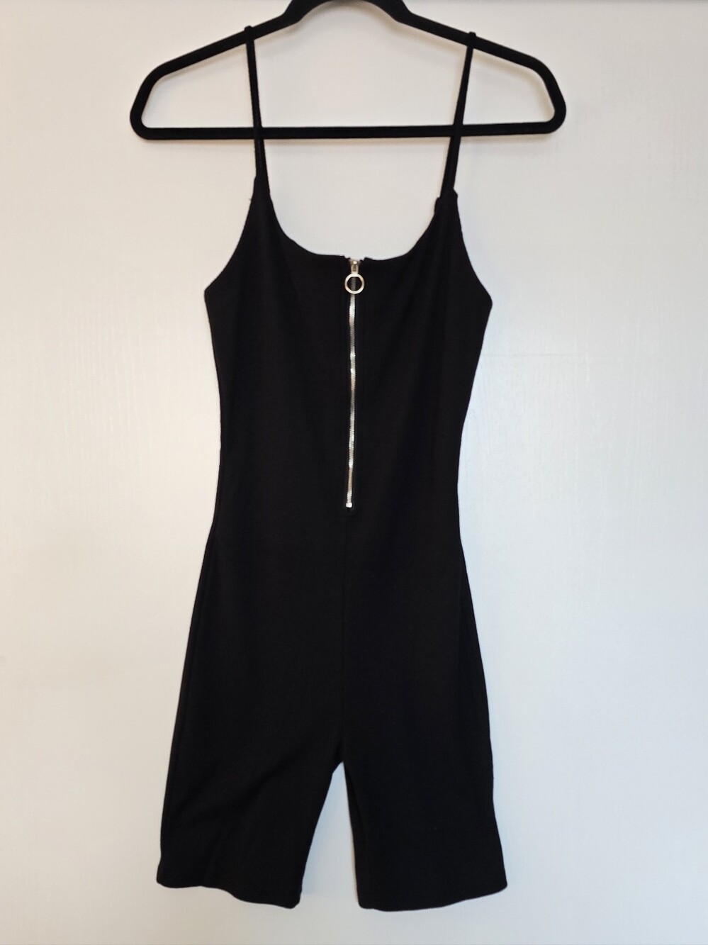 Better Be - Black & Silver Zip-Front Sleeveless Romper With Adjustable Straps
